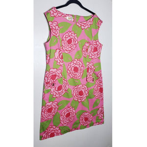 Talbots Floral Pink Green Cotton Shift Dress 16
